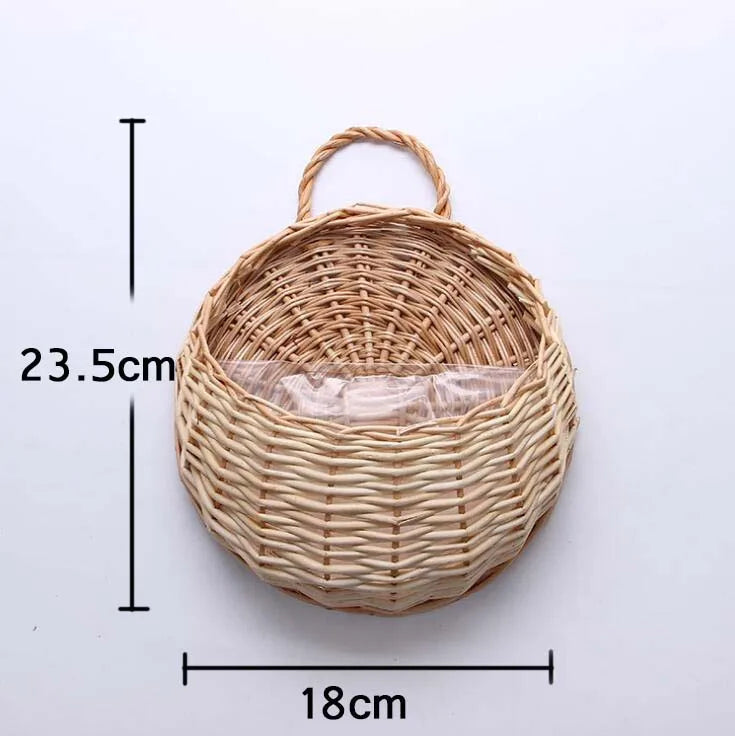 panier suspendu rotin osier jardinière murale fleurs artificielles décoration jardin rustique marron clair
