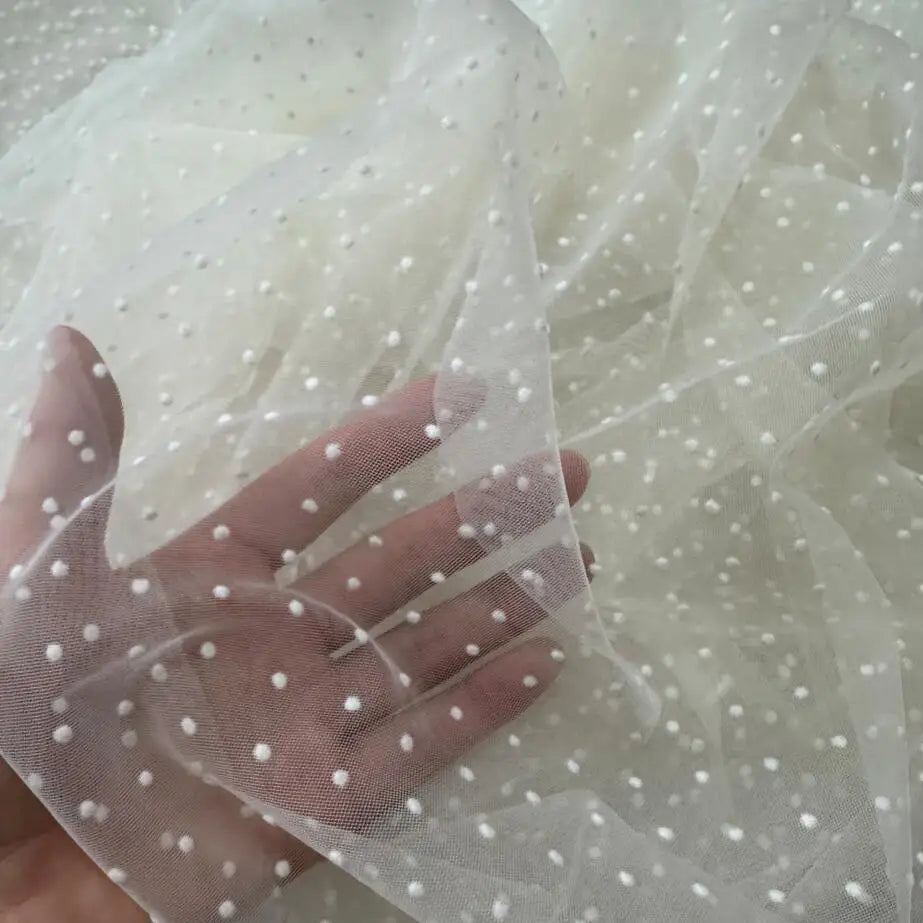 tissu polyester blanc beige noir motif dot moderne élégant dentelle respirant bricolage 150cm