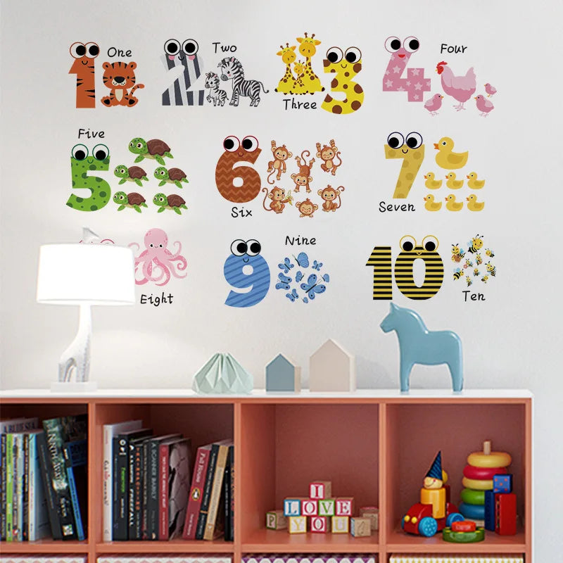 sticker mural enfant numeros illustrations nuages soleil adhésif multicolore chambre