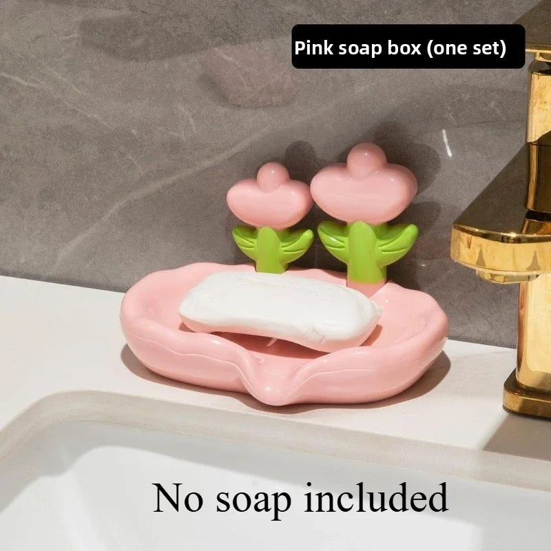 support savon moderne rose blanc fleurs relief surface lisse évacuation salle bain portable