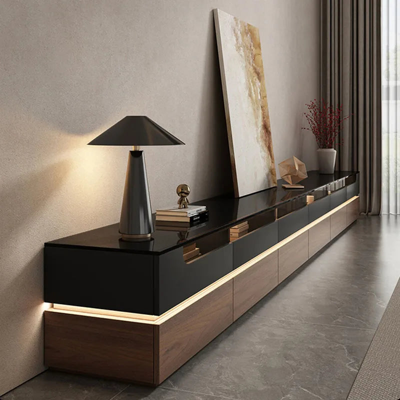 meuble tv moderne mdf noir bois naturel support télé 160cm assemblage facile salon