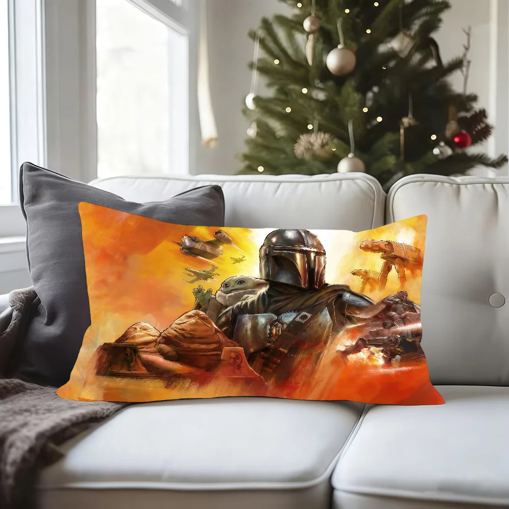 housse coussin mandalorian grogu pop art orange noir décoration maison double face polyester 30x50cm