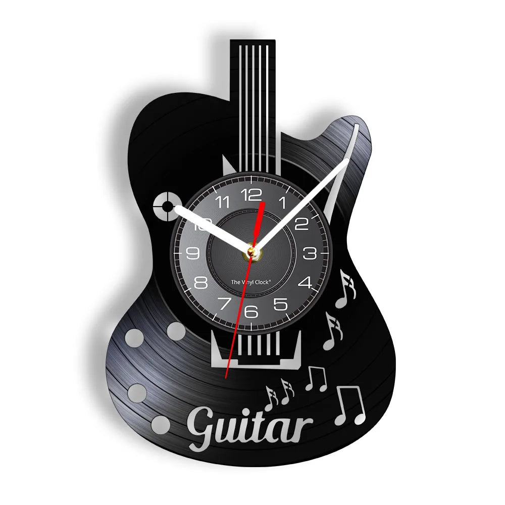 horloge murale forme guitare disque vinyle aiguille rétro moderne fixations chambre salon