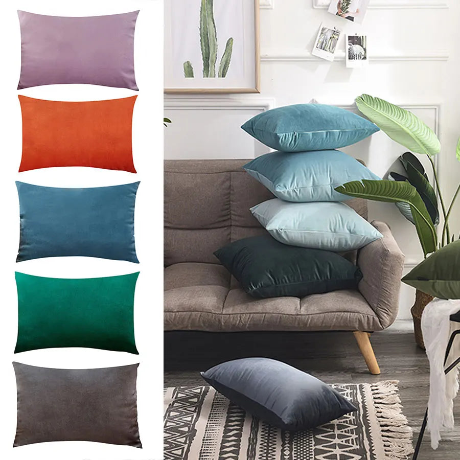 housse coussin velours uni 30x50 cm décoration salon canapé chambre moderne couleur violette