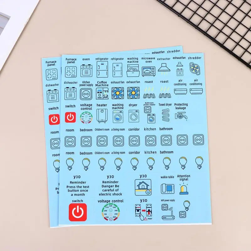 autocollants graphiques icônes électriques jaune bleu clair blanc simples adhésifs pack feuilles pack feuilles