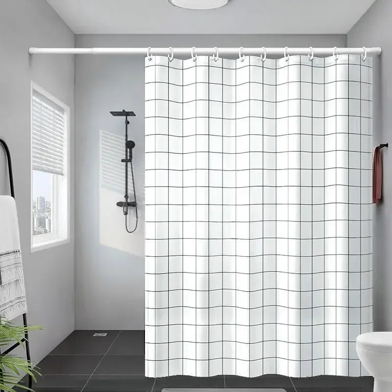 rideau douche moderne gris blanc motif carreaux polyester salle bain imperméable