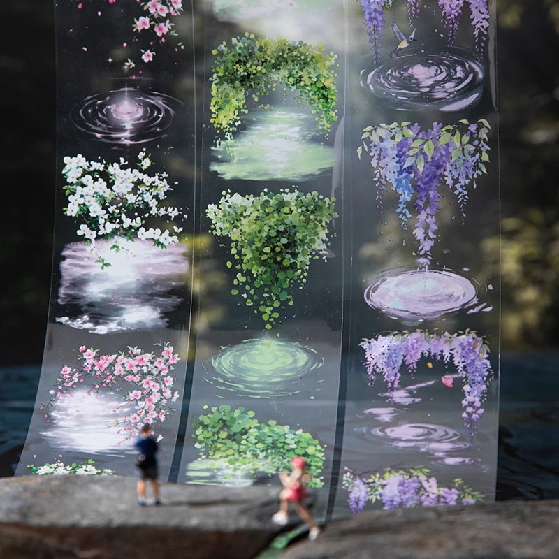 rubans décoratifs transparents fleurs feuilles adhésifs naturels floral vert blanc violet rose jaune