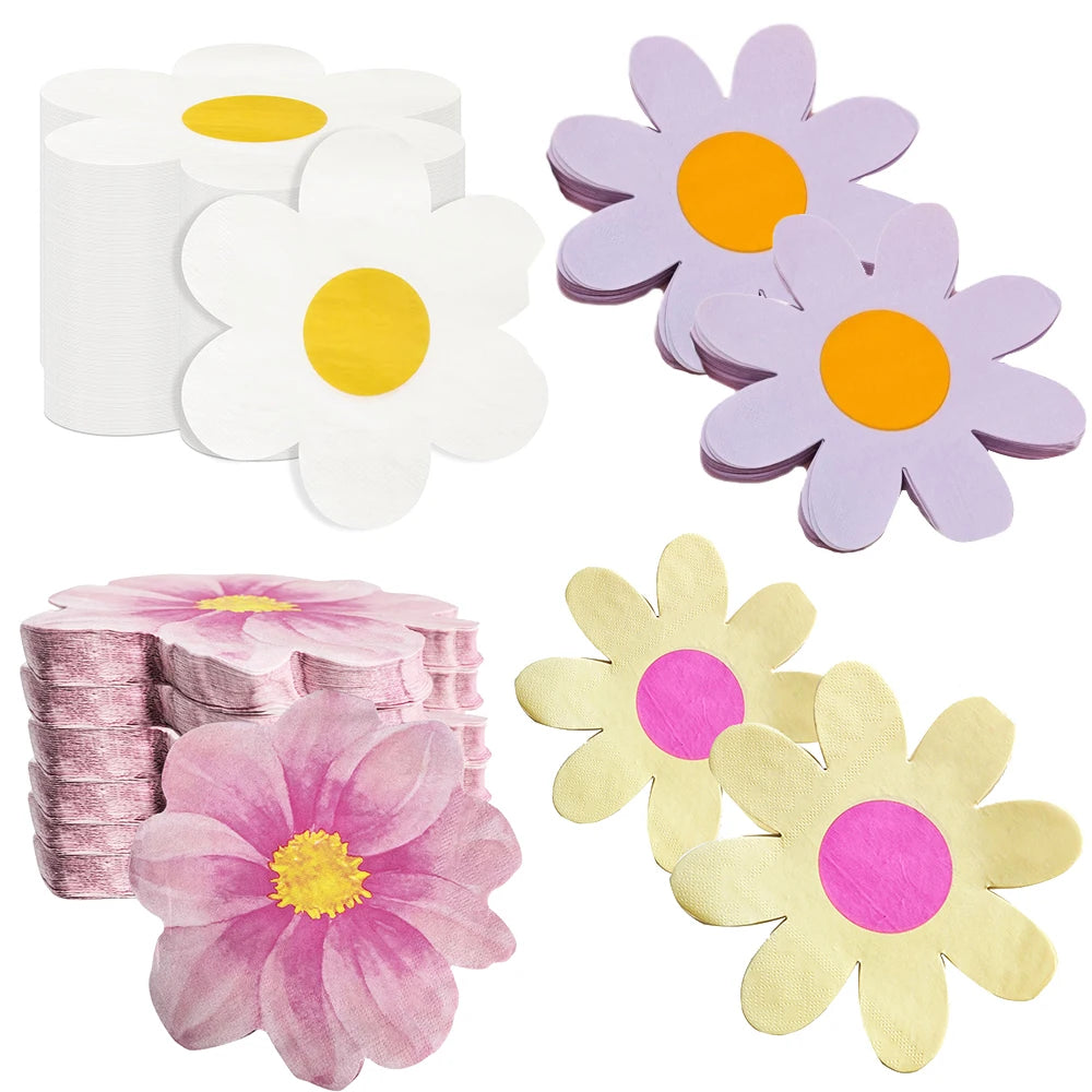 serviettes papier jetables forme fleur décoratives fête mariage anniversaire bébé cocktail enfant