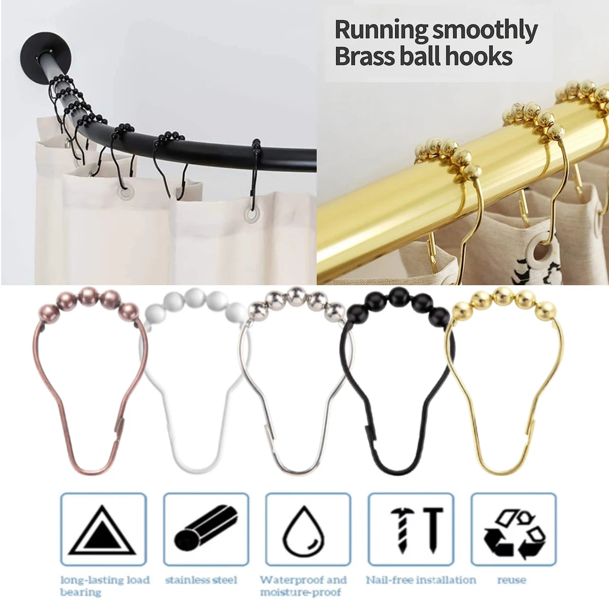 boucles rideau or noir blanc moderne adhésif set accessoire métal 12pcs visible track