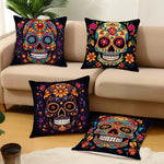 taies d'oreiller halloween crâne fleurs colorées deco maison lit polyester opacité artistique