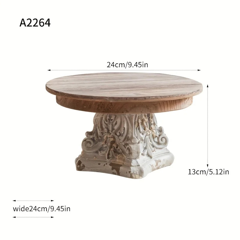 support gâteau bois vintage plateau cuisine détails sculptés ornements rustiques entrée mariage desserts plats