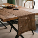 chambre coucher maison table basse solide marron clair motifs géométriques simple rustic artisanal 30x120cm