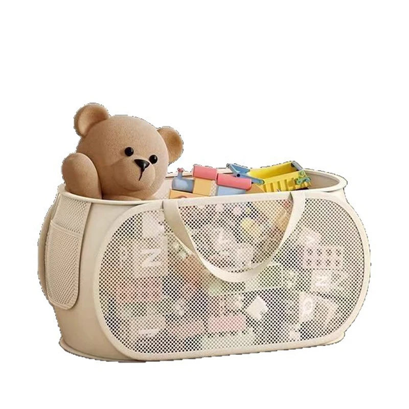 panier rangement transparent moderne poignées détachables beige clair jouets articles divers