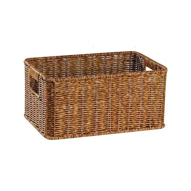 panier tressé marron clair rustique poignées intégrées pliable rangement étagères cuisine réutilisable respectueux environnement