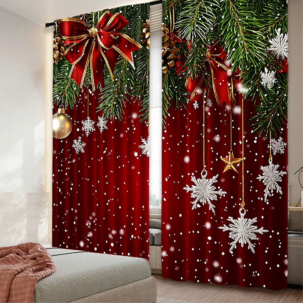 rideau noël classique branches flocons rouge vert opaques chambre salon
