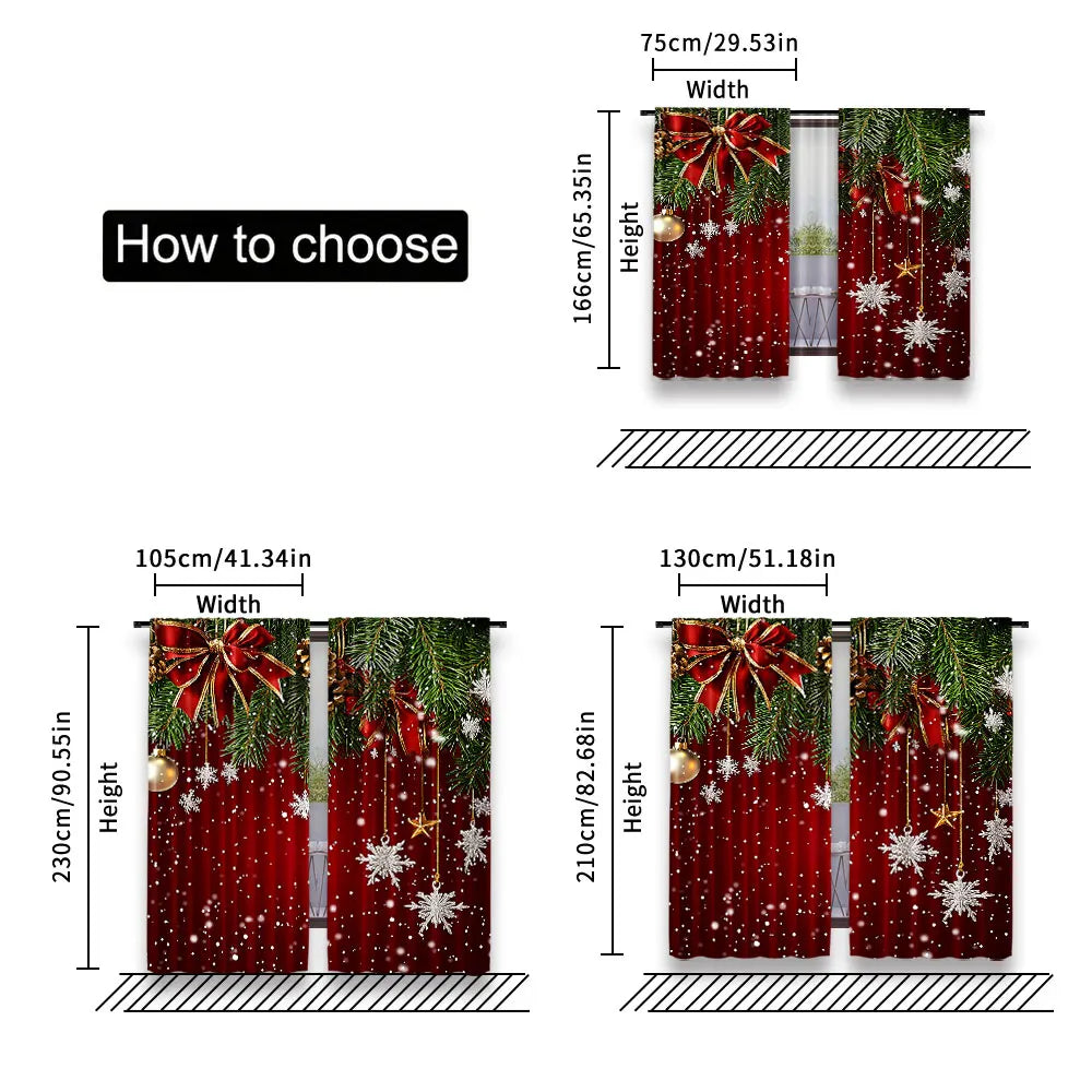 rideau noël classique branches flocons rouge vert opaques chambre salon