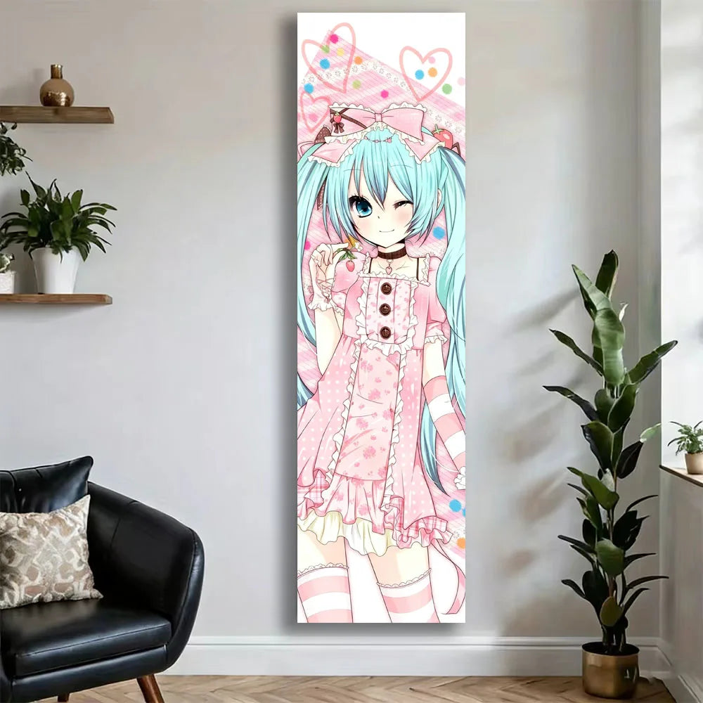 affiche murale anime rose blanche bleue twintails robe pois opaque chambre dortoir