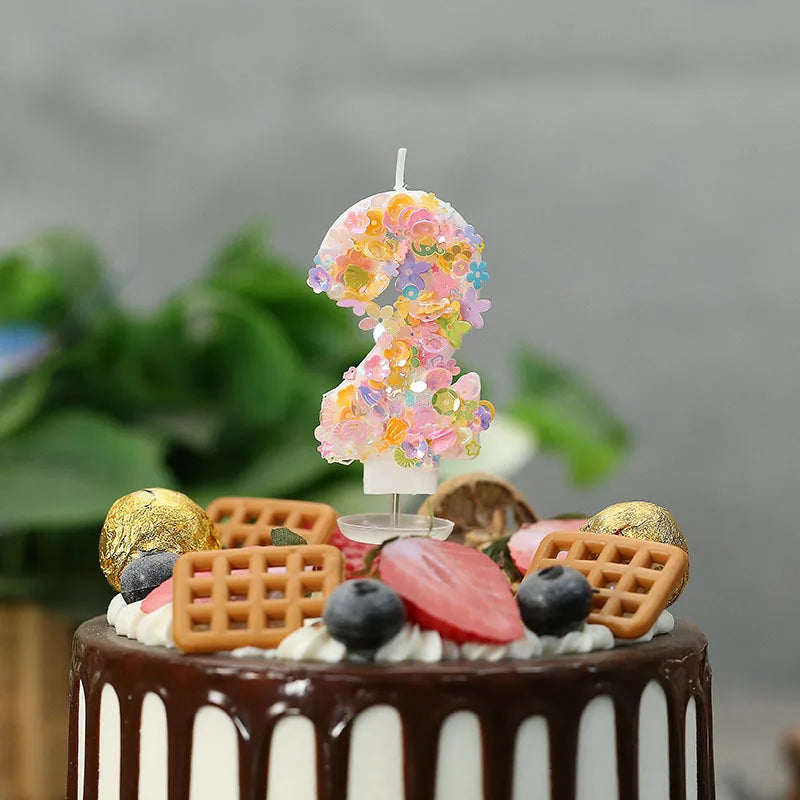bougies décoratives chiffres fleurs paillettes anniversaire mariage multicolore blanc festive tringle fixe