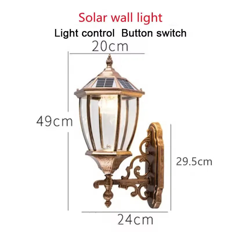 lampe murale solaire led or noir texture metallique verre translucent classique vintage ip55
