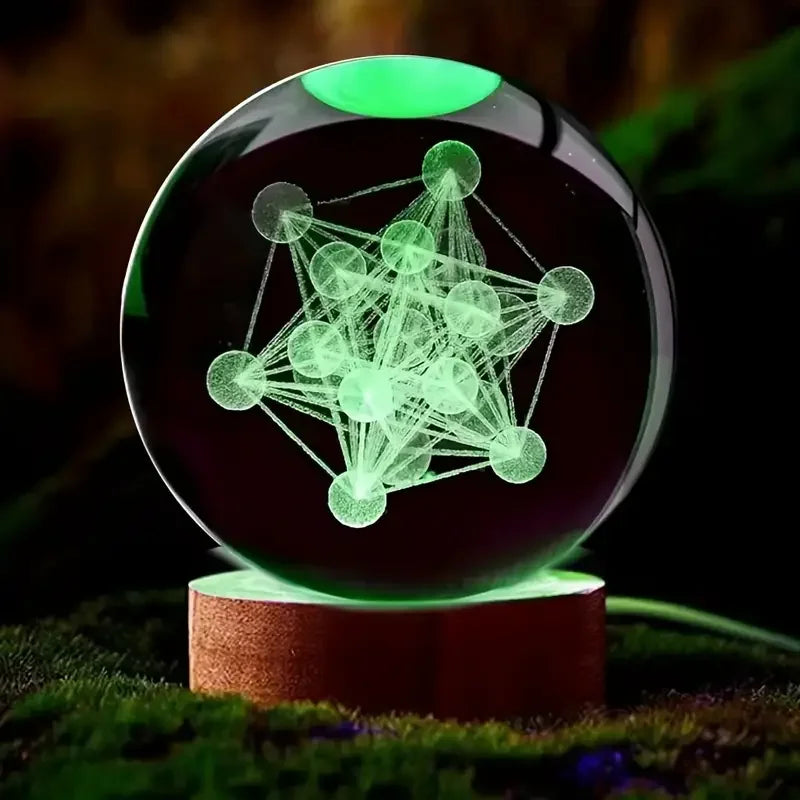 veilleuse verre transparent motif géométrique lumineux couleurs vives socle boisclair adaptateur secteur