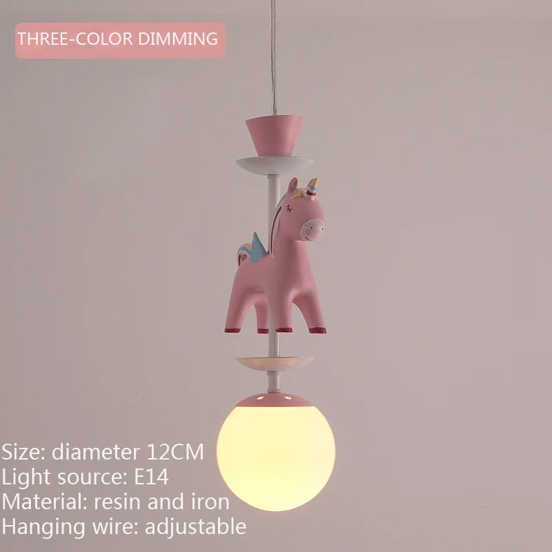suspension lumineuse verre résine chevaux arc ciel moderne bleu rose enfant blanc contemporain