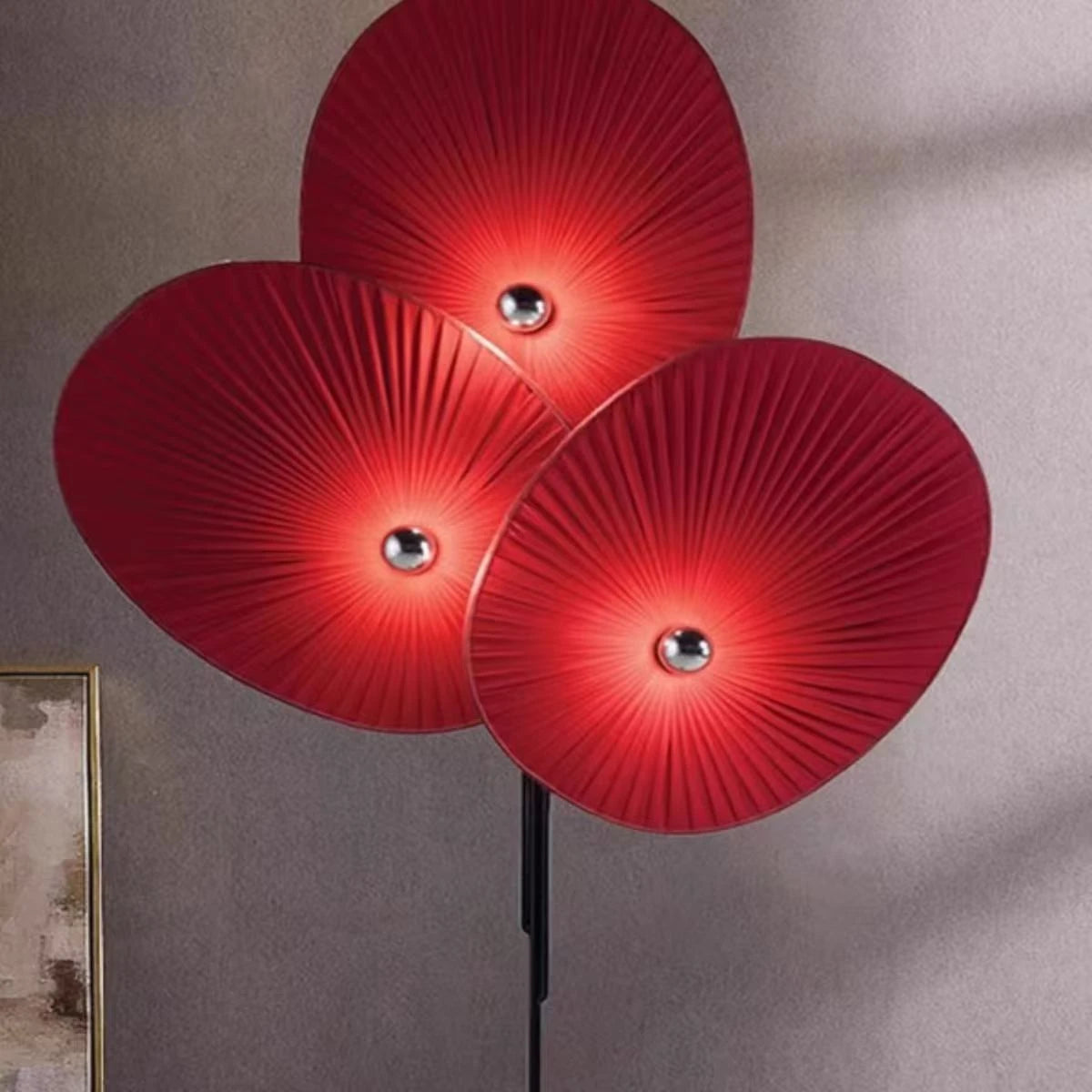 lampe sol moderne rouge bleu rayures horizontales base solide interrupteur led métal