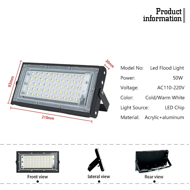 projecteur led 50w ip65 moderne éclairage extérieur noir certifié cecccrohs 220v 110v
