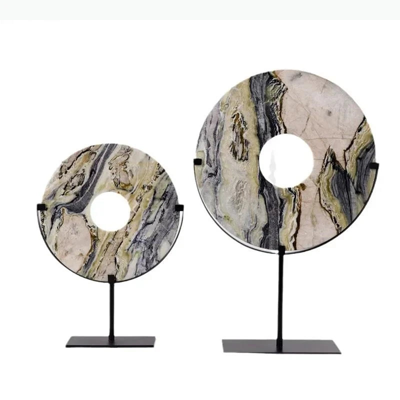 disques decoratifs marbre modernes blanc gris noir beige support metallique decoration maison