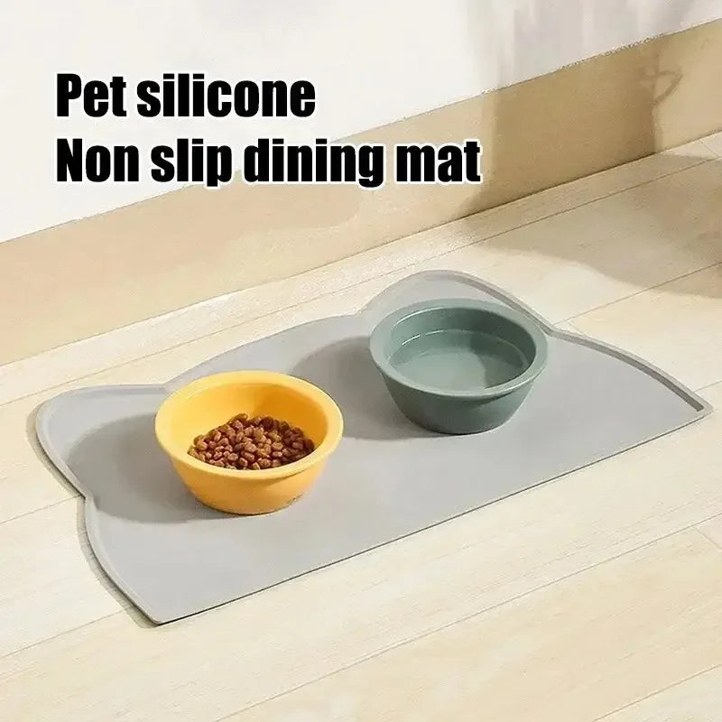 tapis repas animaux compagnie gris tête animaux motif moderne deux bols
