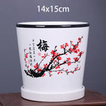 vase decoratif art traditionnel chinois cache pot fleurs oiseaux calligraphie chinoise blanc rouge vert