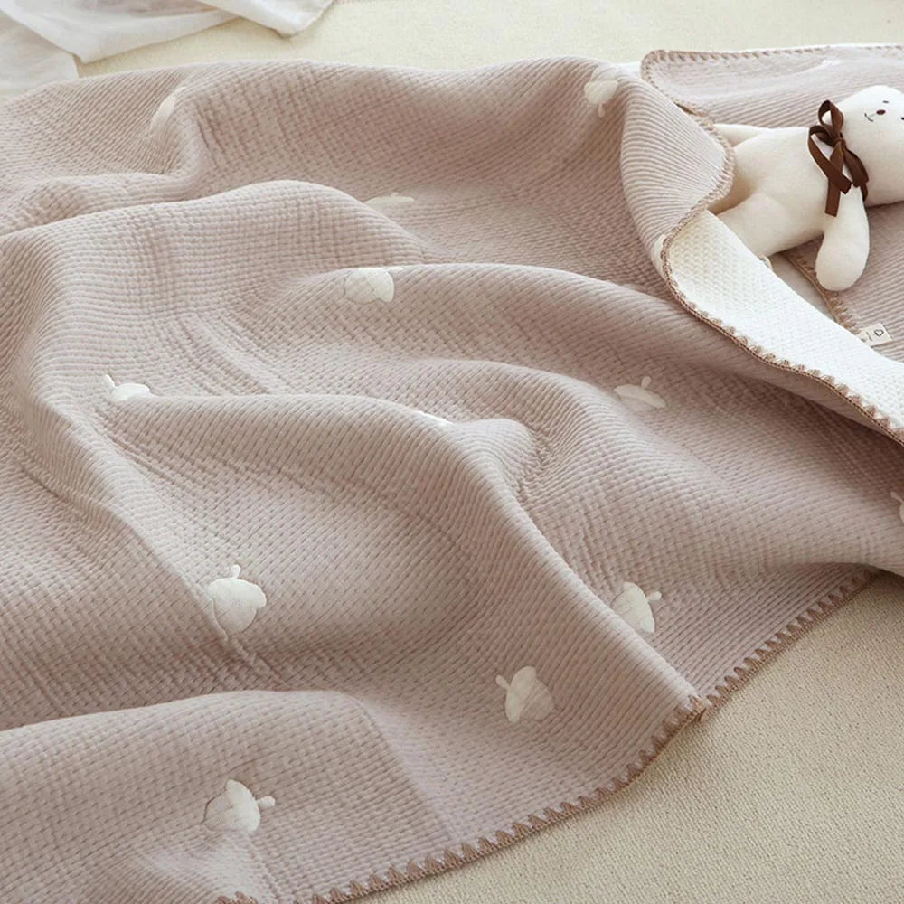 couverture bébé coton rose clair rubans blancs moderne enfantine portable voyage hiver automne