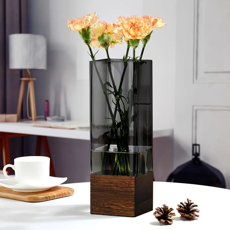 vase contemporain acrylique texture bois noir marron foncé salon decoration floral