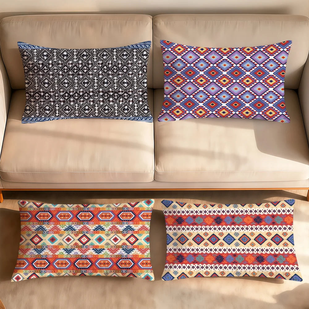 housse coussin rectangulaire motif ethnique rétro polyester décoratif canapé salon voiture 30x50cm 40x60cm 50x70cm