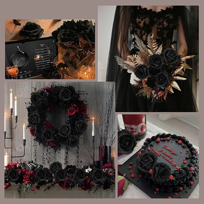 décoration intérieure bouquet roses noires rouges blanches feuilles vertes classique mariage anniversaire fêtes