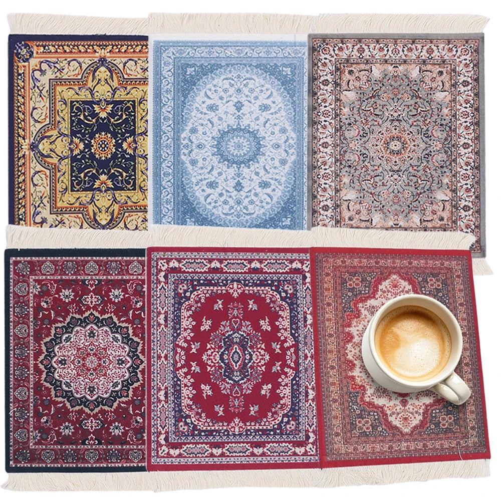 tapis table tissu ornements floraux rouge bleu beige classique adhésif décoration traditionnel