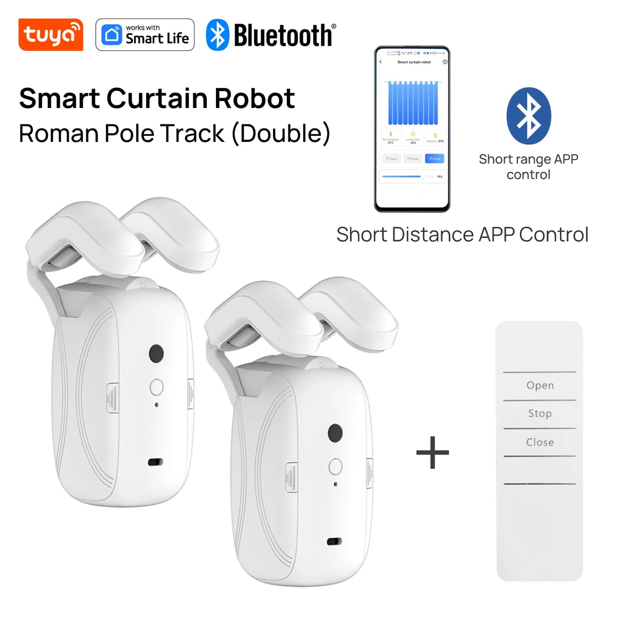 Robot rideau intelligent blanc moderne contrôle app batterie incluse switch manuel lumière température