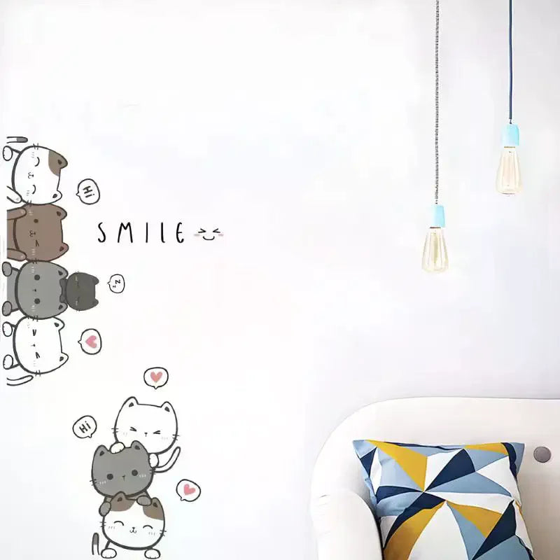 sticker mural cartoon chats mignons gris rose smile salon chambre enfants pvc opaque