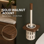 brosse wc bois marron clair support mural blanc moderne rangement ventilé minimaliste