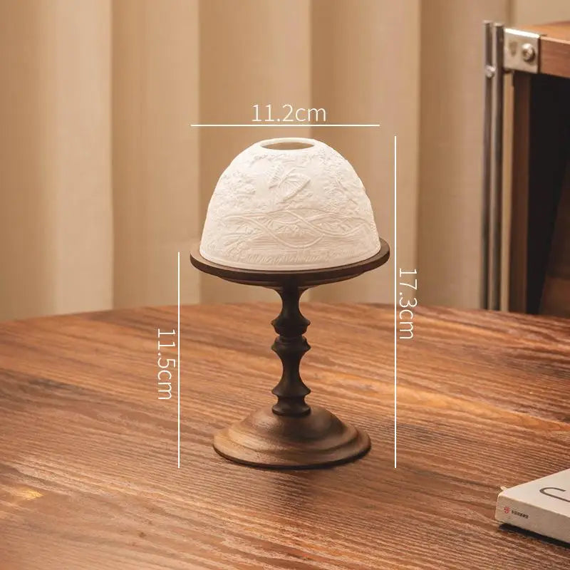 lampe poser classique artisanal marron foncé relief floral hauteur 19.3cm