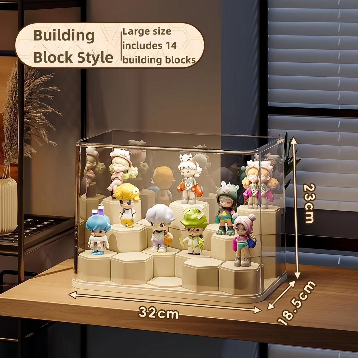 présentoir transparent modulaire solo salon respectueux environnement moderne cartoon figurines colorées hexagonal