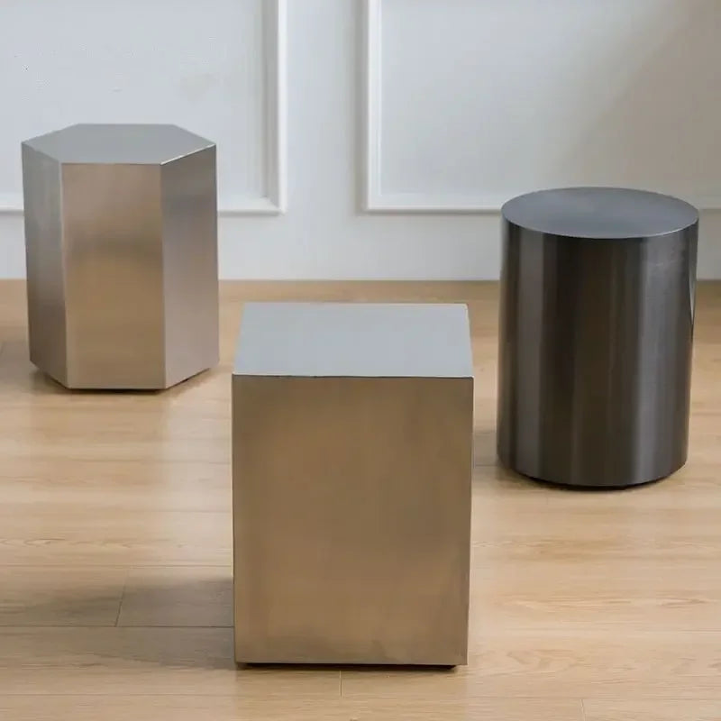 tabouret métal hexagonal moderne tabouret rond minimaliste meuble salon ottoman geometrique argenté gris
