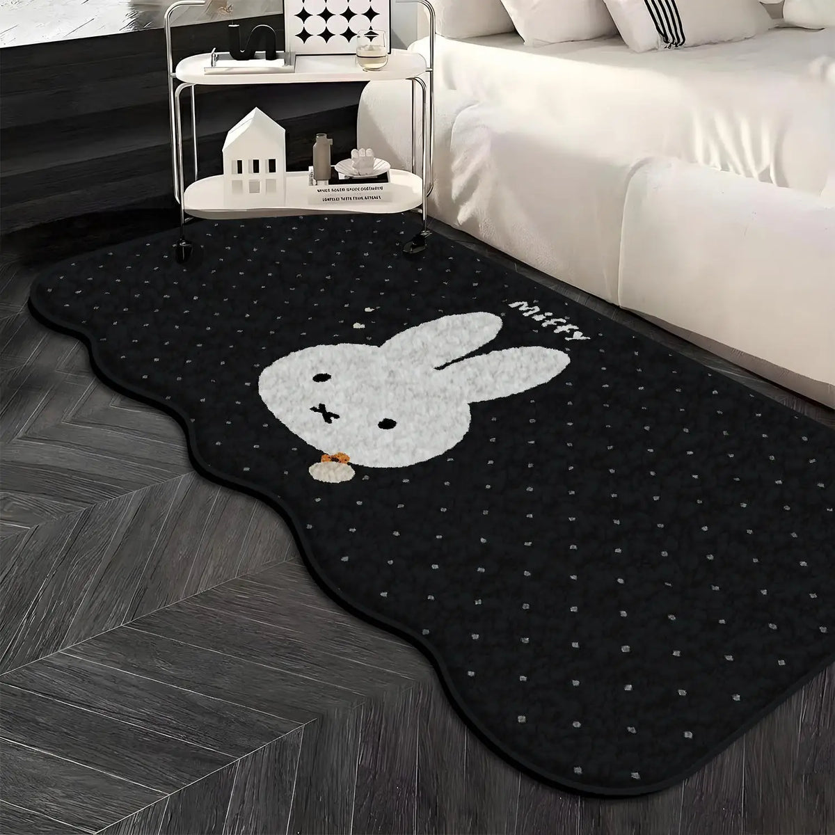 tapis kawaii miffy bleu blanc points visage lapin moderne 40x120cm 50x120cm absorbant eau resistant