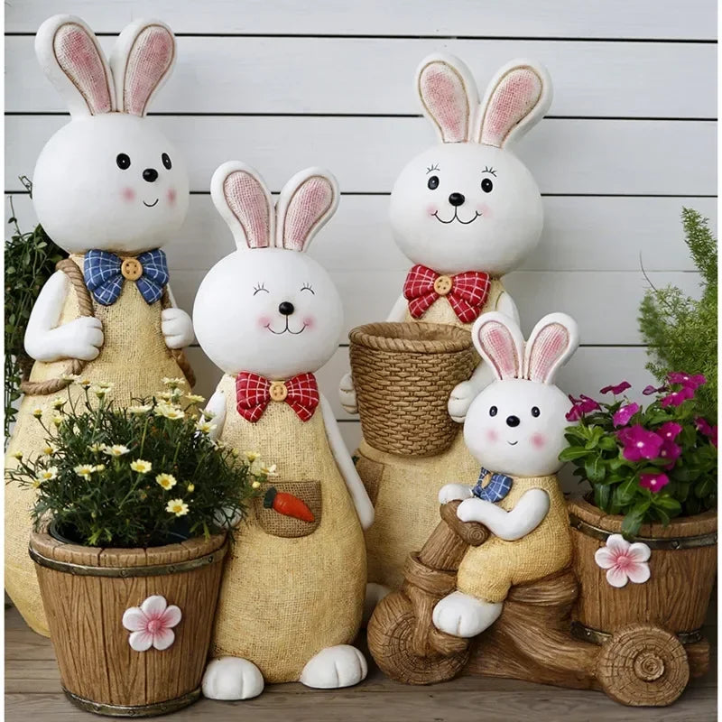 pots fleurs résine moderne figurines lapins motifs tissus carottes noeuds papillons mignons