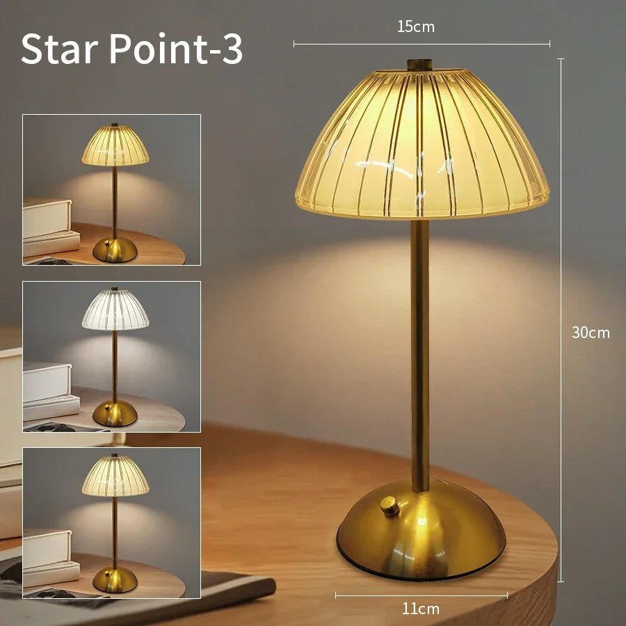 lampe table or transparente plissée touch control moderne élégante base anti dérapante recharge usb