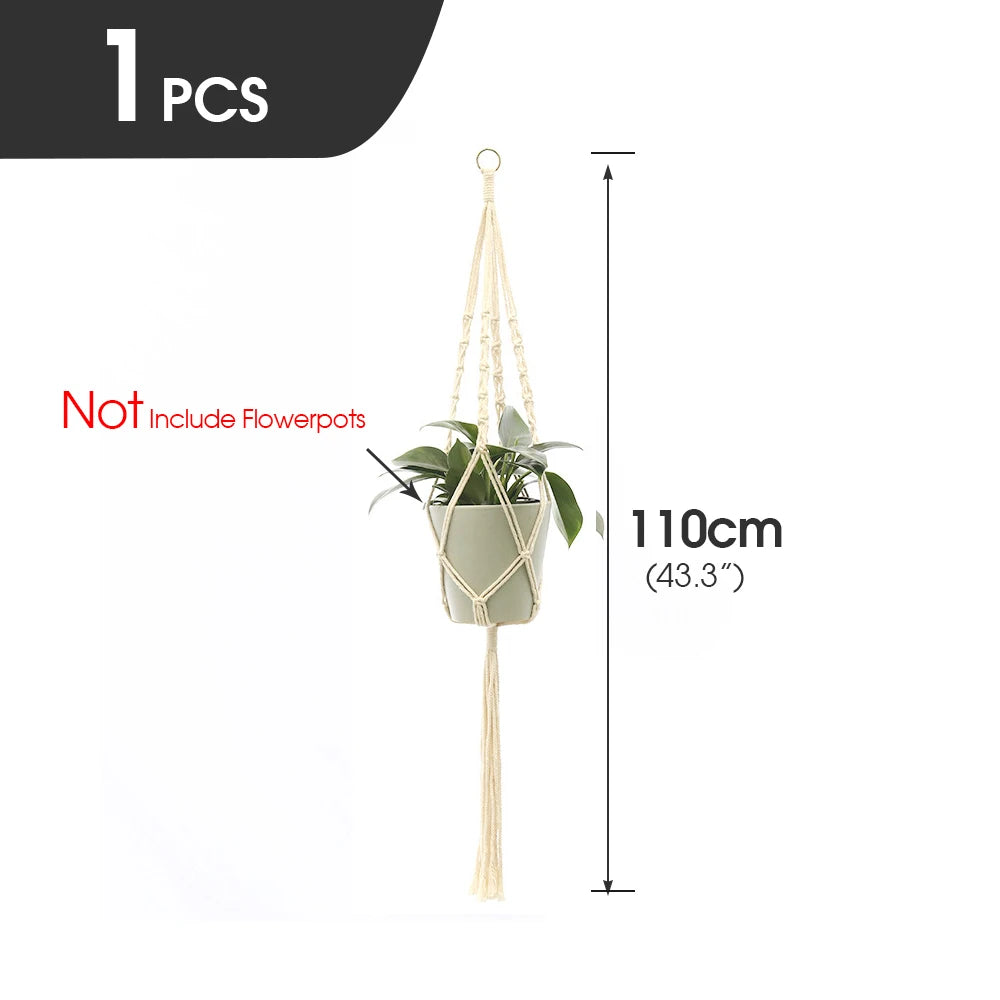 support plante suspendue macramé blanc fait main décoration jardin intérieur boho corde coton