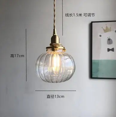 lampe suspendue moderne boule verre transparent doré rayures vintage éclairage salon salle manger