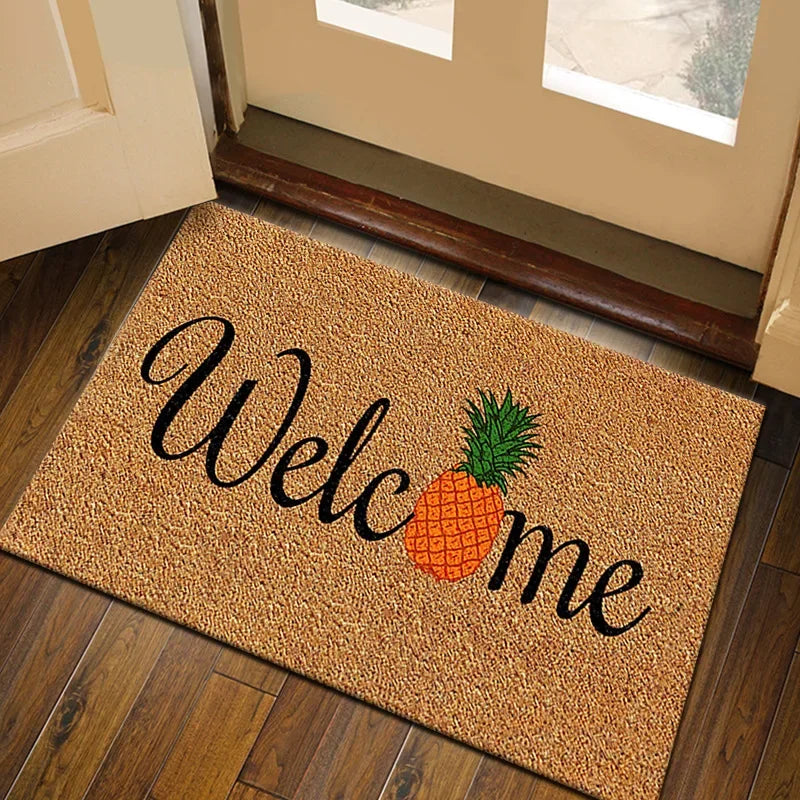tapis d'entrée imperméable polyester antidérapant motif floral moderne bienvenue marronclair résistant