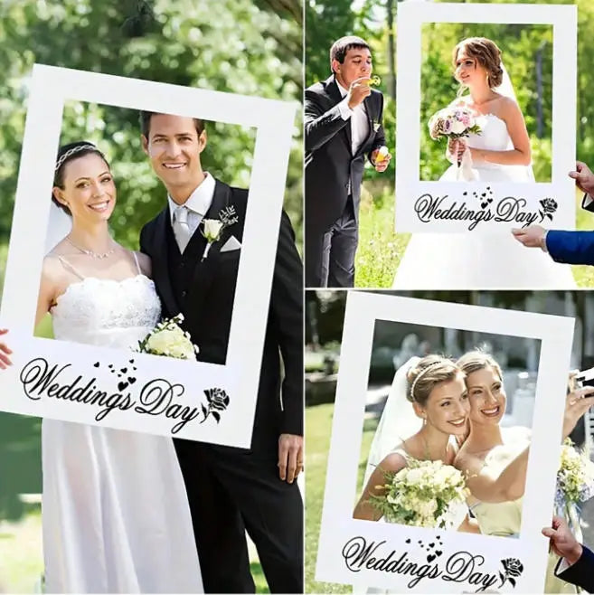 cadre photo mariage inscription Wedding's Day floral coeurs blanc festif