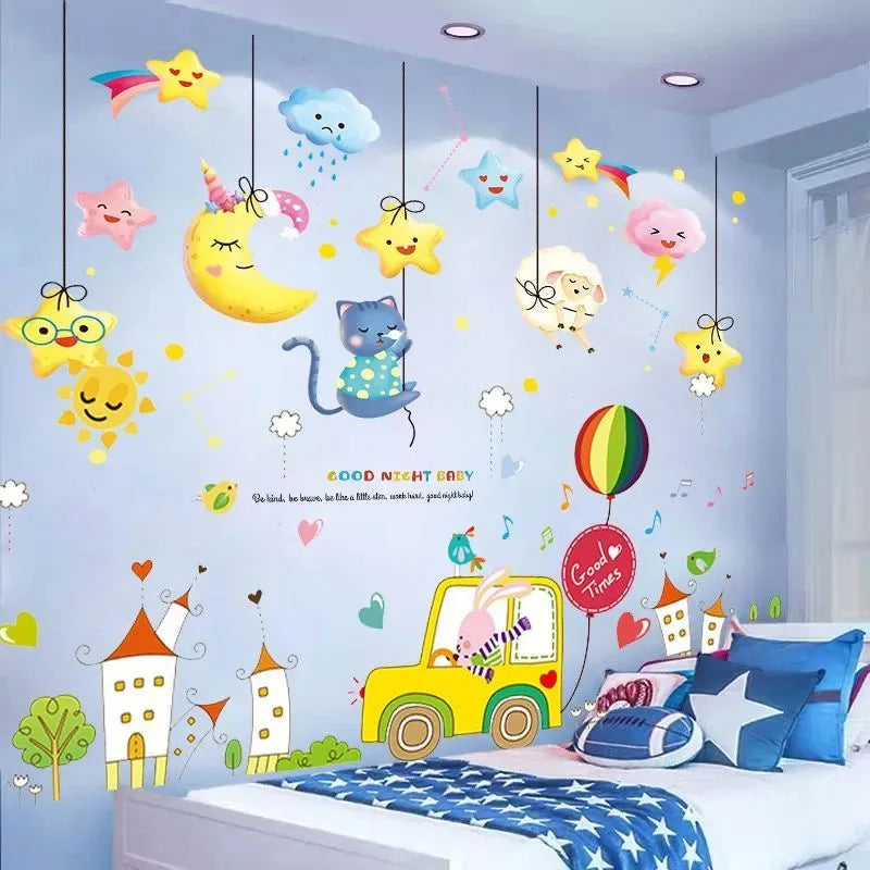 stickers muraux animaux cartoon multicolores enfants deco chambre salon adhésifs
