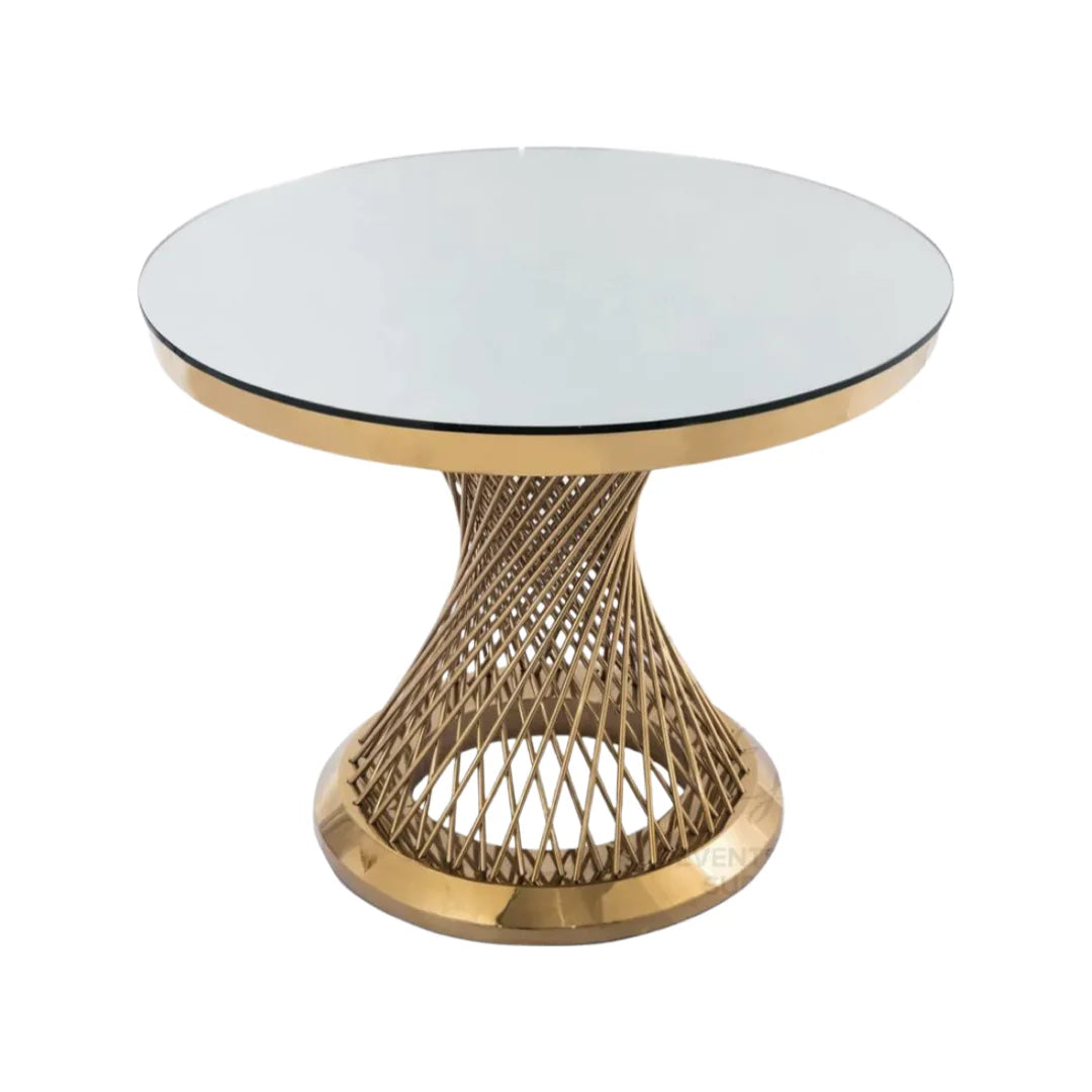 table moderne élégante or blanc verre transparent structure métal doré geometrique haute qualité durable